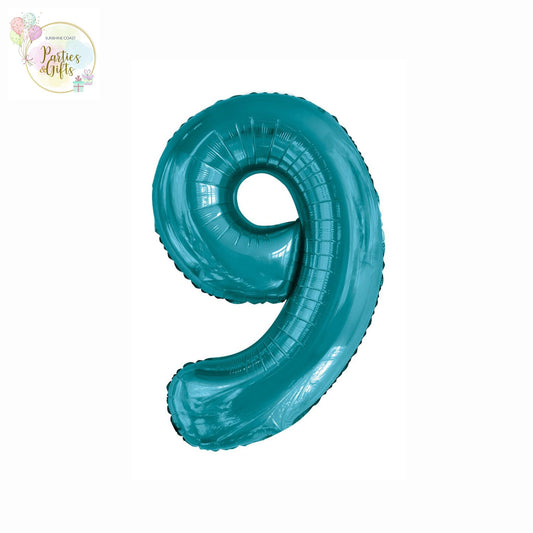 GIANT FOIL BALLOON - CARIBBEAN TEAL NUMBER 9 - 86CM