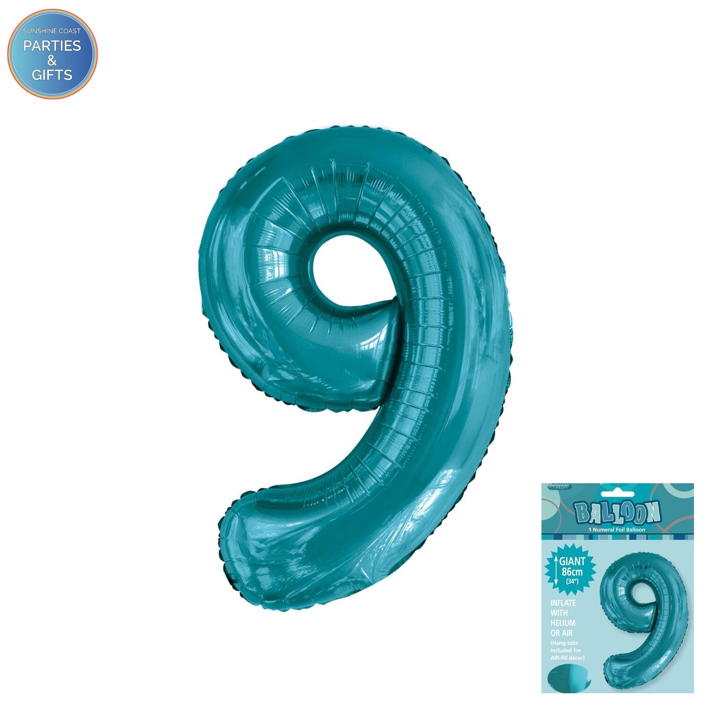 GIANT FOIL BALLOON - CARIBBEAN TEAL NUMBER 9 - 86CM