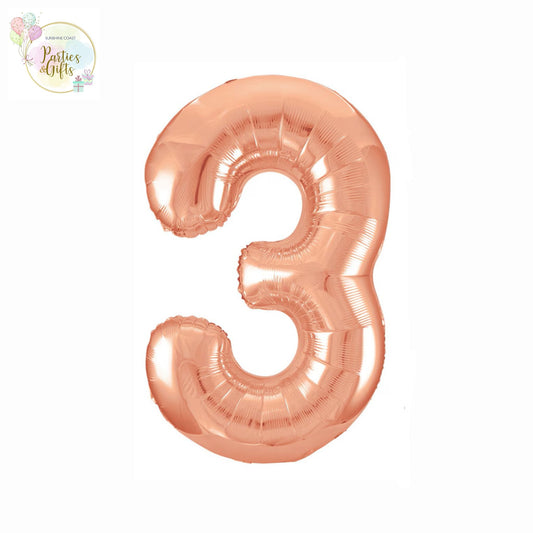 GIANT FOIL BALLOON - ROSE GOLD NUMBER 3 - 86CM