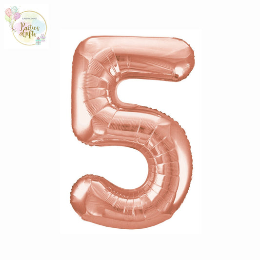 GIANT FOIL BALLOON - ROSE GOLD NUMBER 5 - 86CM