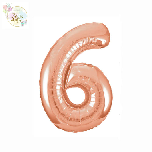 GIANT FOIL BALLOON - ROSE GOLD NUMBER 6 - 86CM
