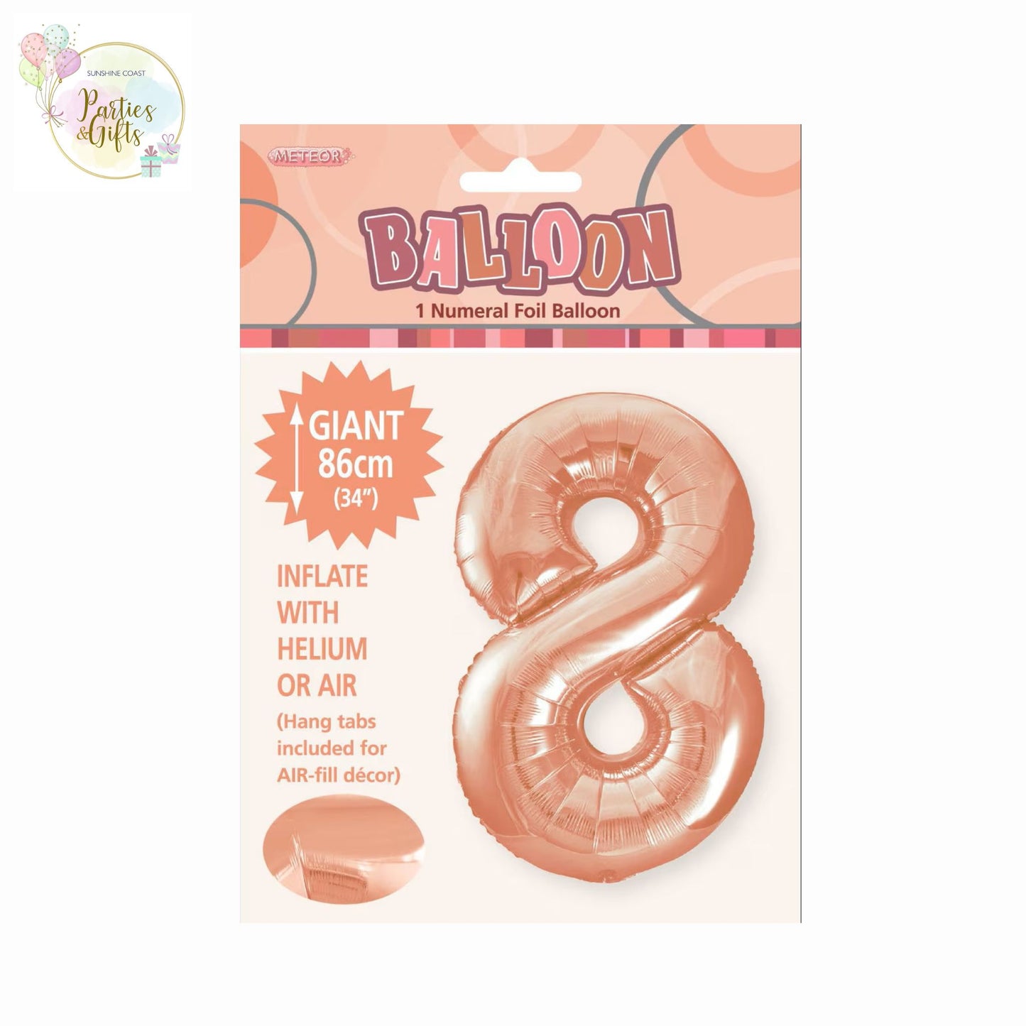 GIANT FOIL BALLOON - ROSE GOLD NUMBER 8 - 86CM