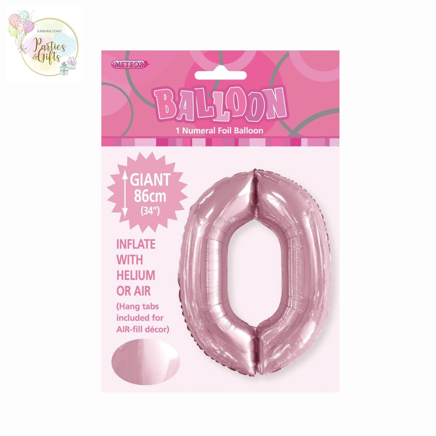 GIANT FOIL BALLOON - LOVELY PINK NUMBER 0 - 86CM