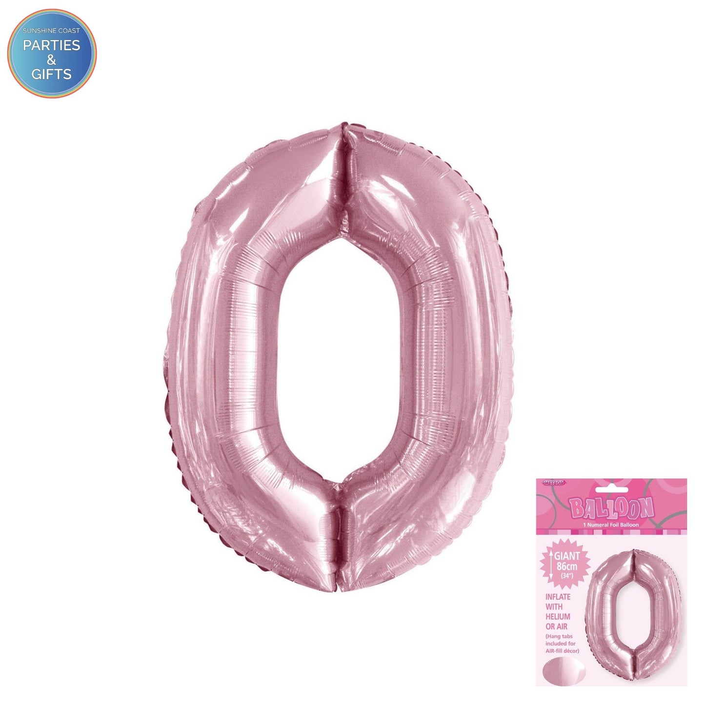 GIANT FOIL BALLOON - LOVELY PINK NUMBER 0 - 86CM