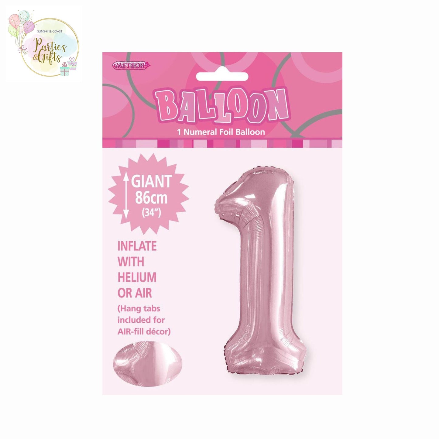GIANT FOIL BALLOON - LOVELY PINK NUMBER 1 - 86CM