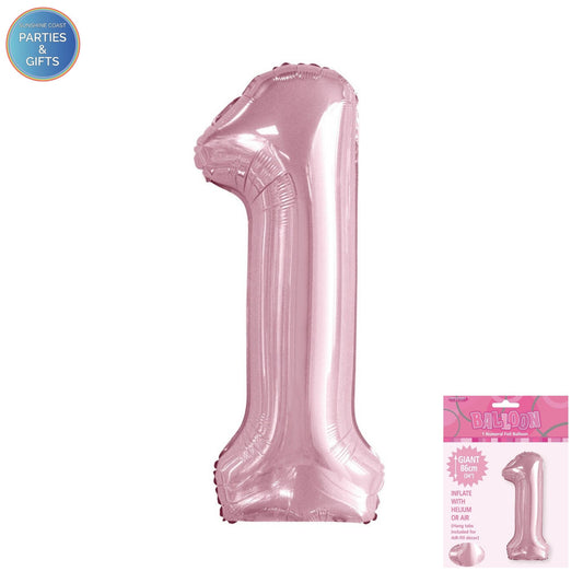 GIANT FOIL BALLOON - LOVELY PINK NUMBER 1 - 86CM