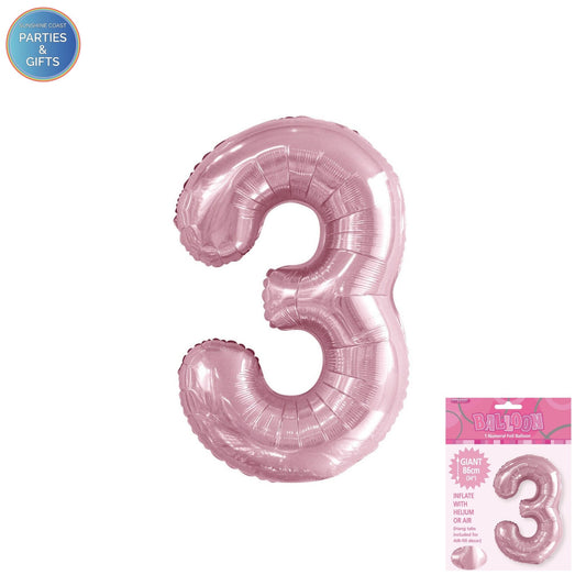 GIANT FOIL BALLOON - LOVELY PINK NUMBER 3 - 86CM