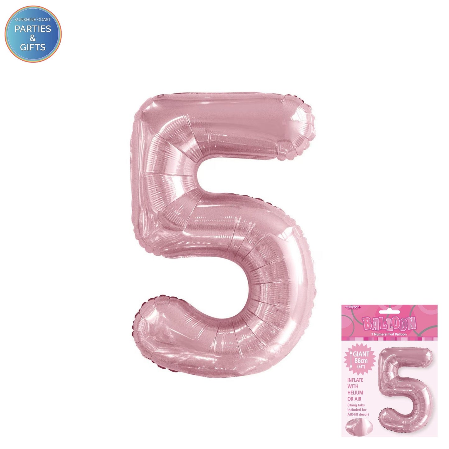 GIANT FOIL BALLOON - LOVELY PINK NUMBER 5 - 86CM