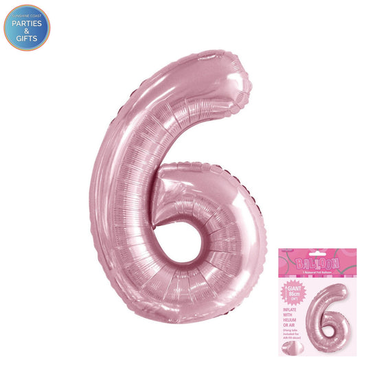 GIANT FOIL BALLOON - LOVELY PINK NUMBER 6 - 86CM