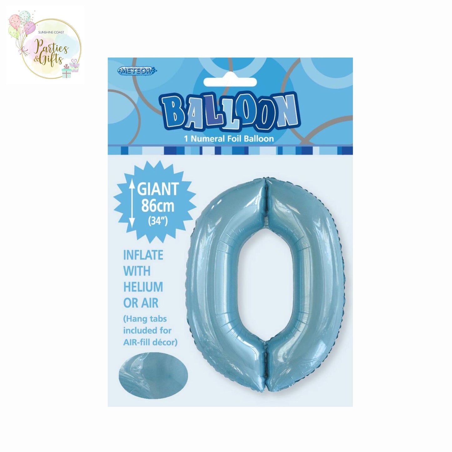 GIANT FOIL BALLOON - POWDER BLUE NUMBER 0 - 86CM
