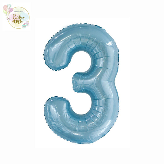 GIANT FOIL BALLOON - POWDER BLUE NUMBER 3 - 86CM