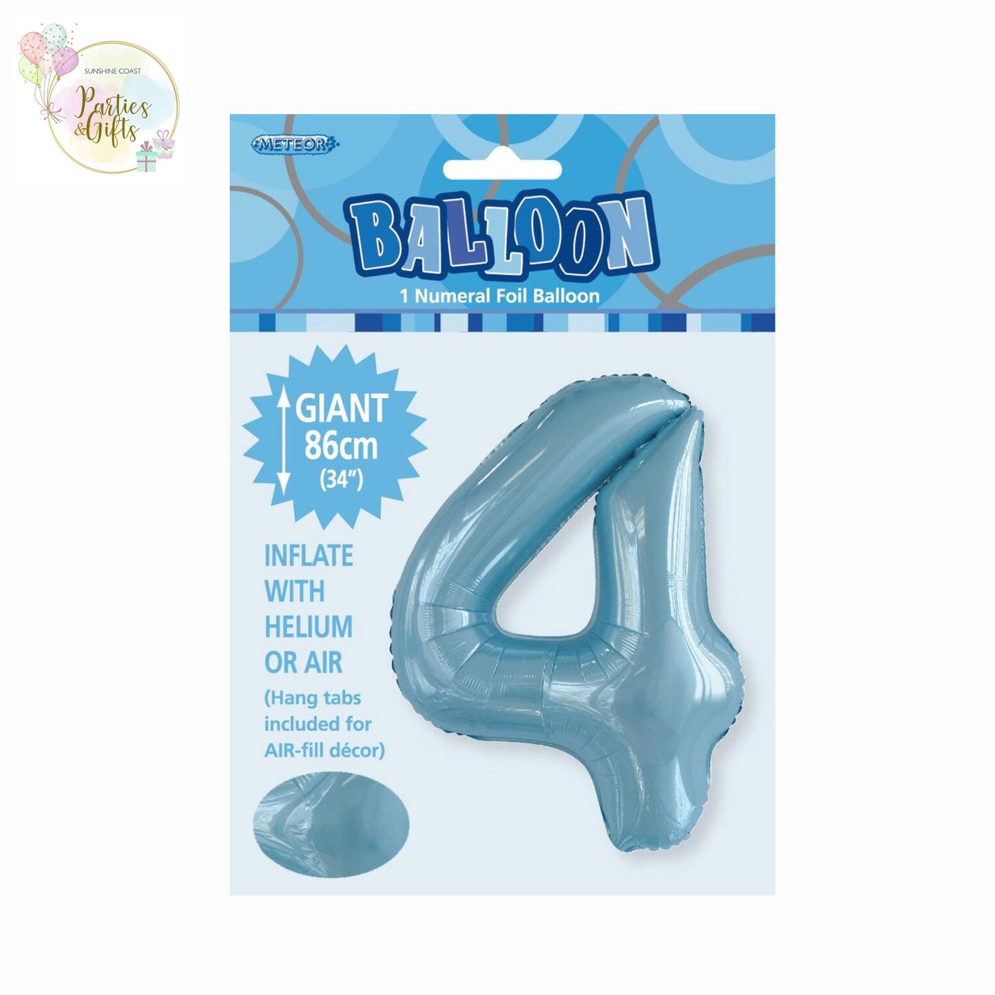 GIANT FOIL BALLOON - POWDER BLUE NUMBER 4 - 86CM