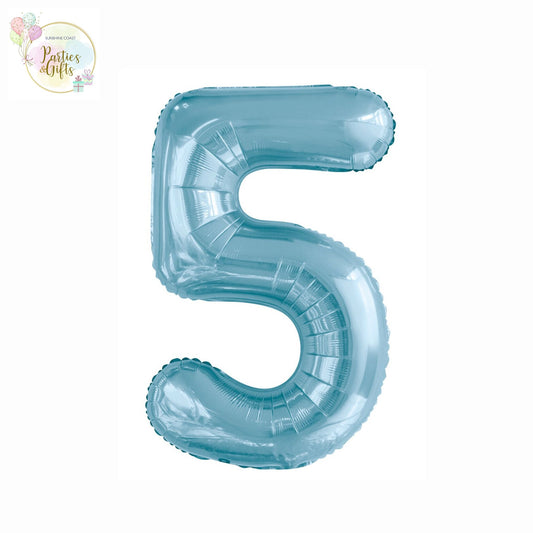 GIANT FOIL BALLOON - POWDER BLUE NUMBER 5 - 86CM