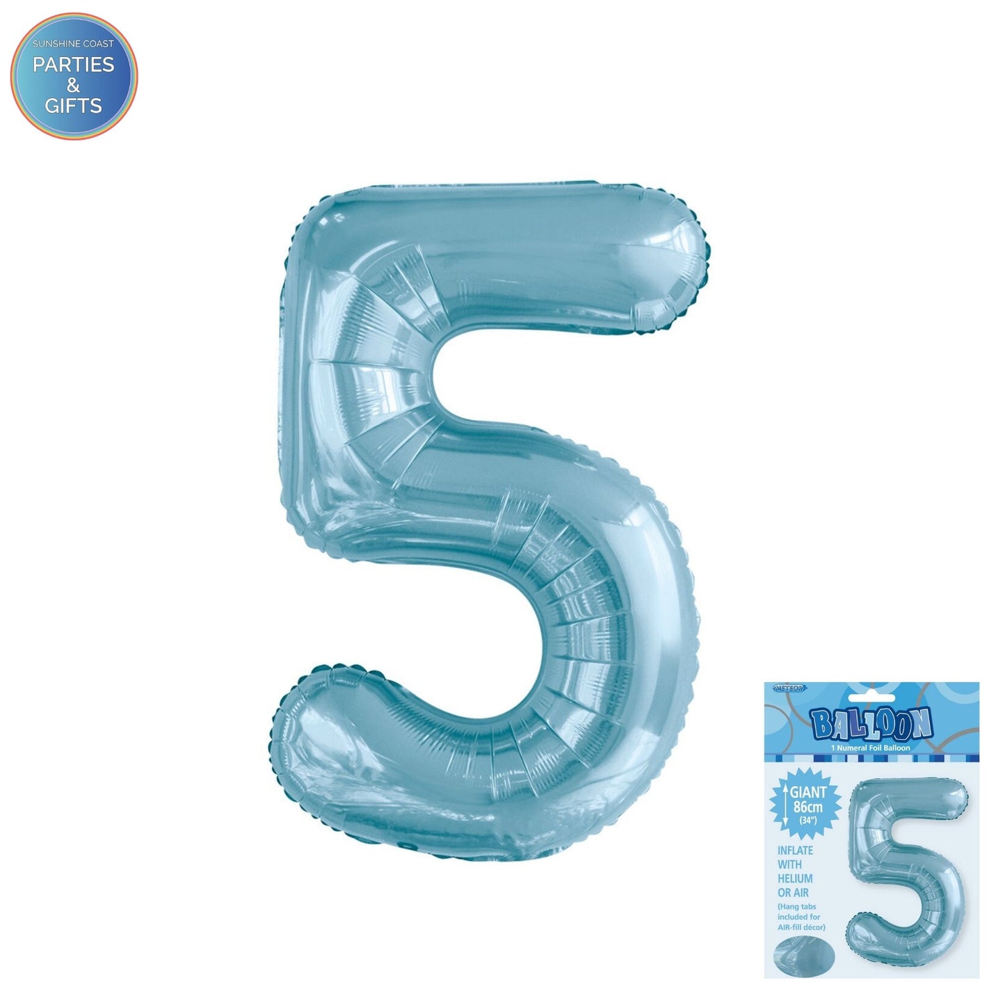 GIANT FOIL BALLOON - POWDER BLUE NUMBER 5 - 86CM