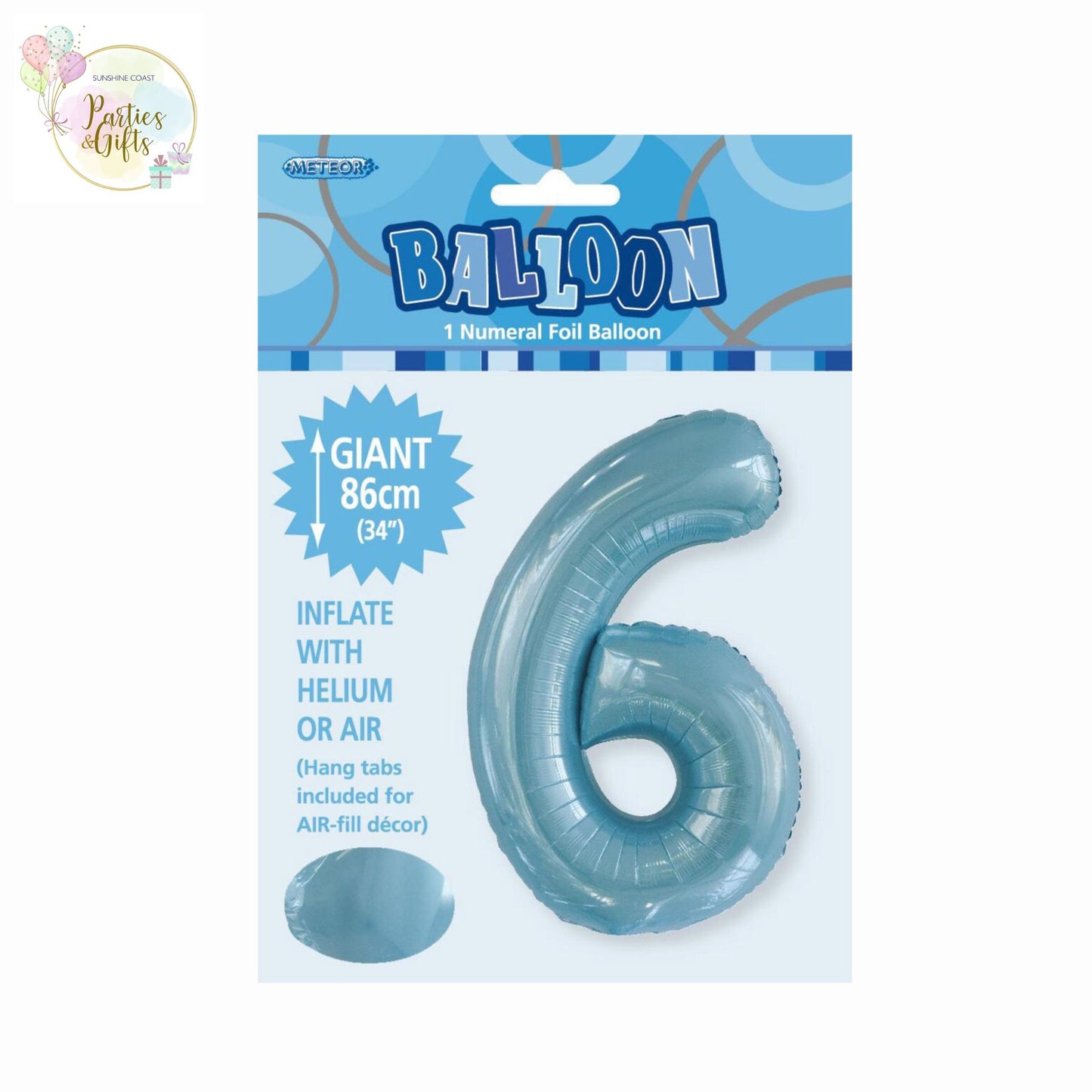 GIANT FOIL BALLOON - POWDER BLUE NUMBER 6 - 86CM
