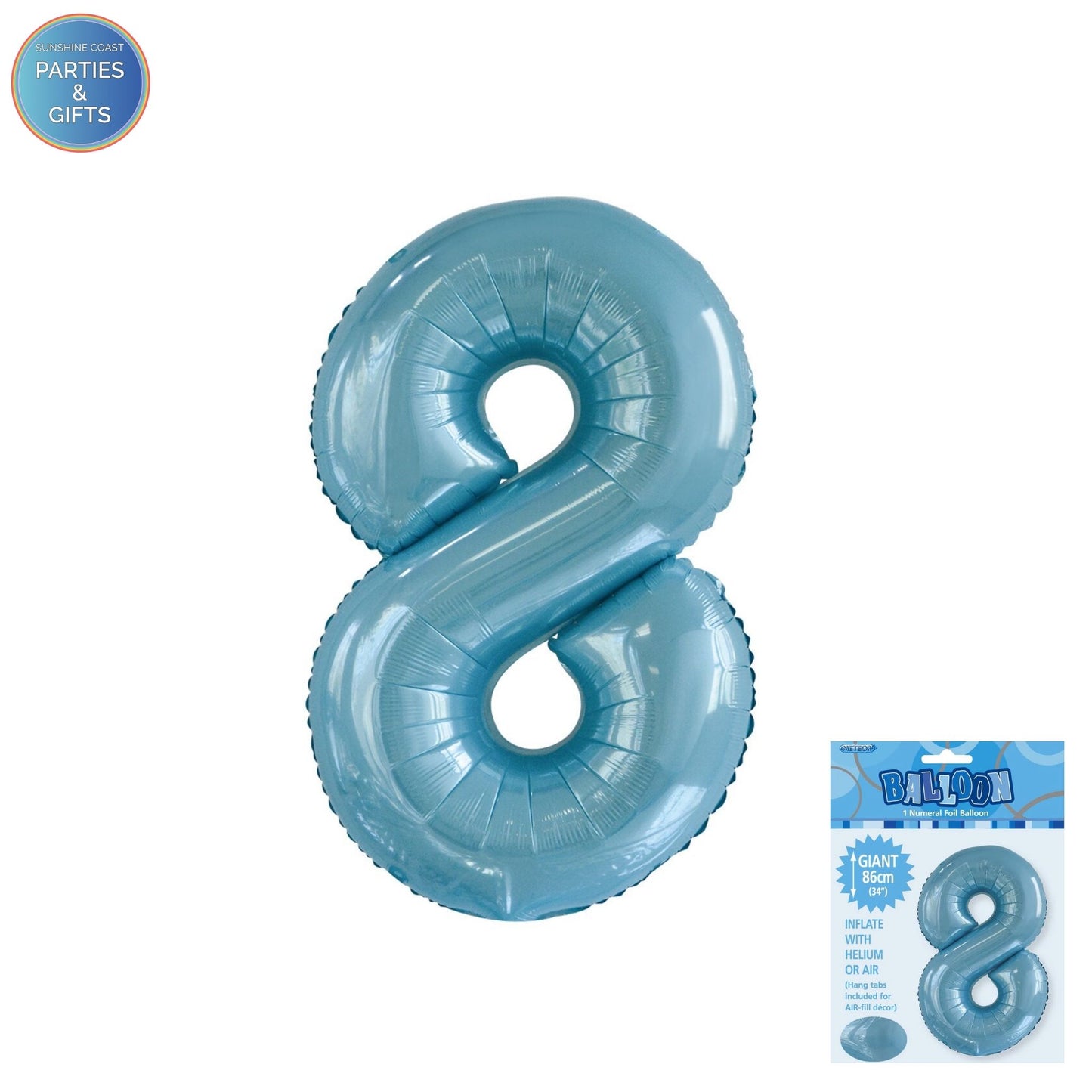 GIANT FOIL BALLOON - POWDER BLUE NUMBER 8 - 86CM