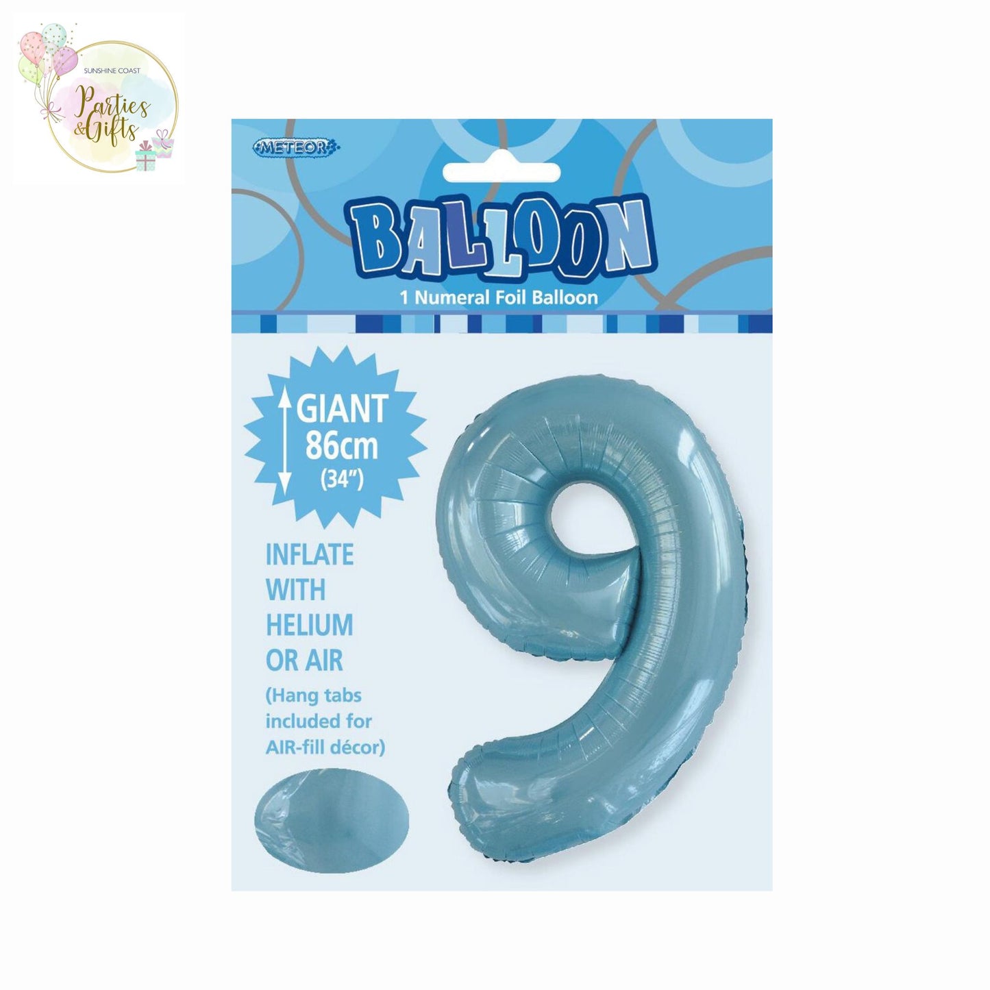 GIANT FOIL BALLOON - POWDER BLUE NUMBER 9 - 86CM