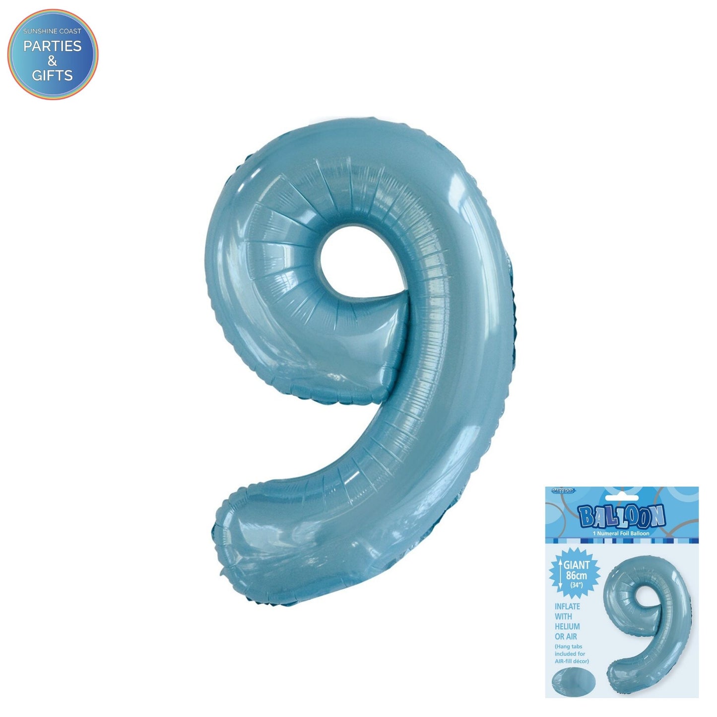 GIANT FOIL BALLOON - POWDER BLUE NUMBER 9 - 86CM
