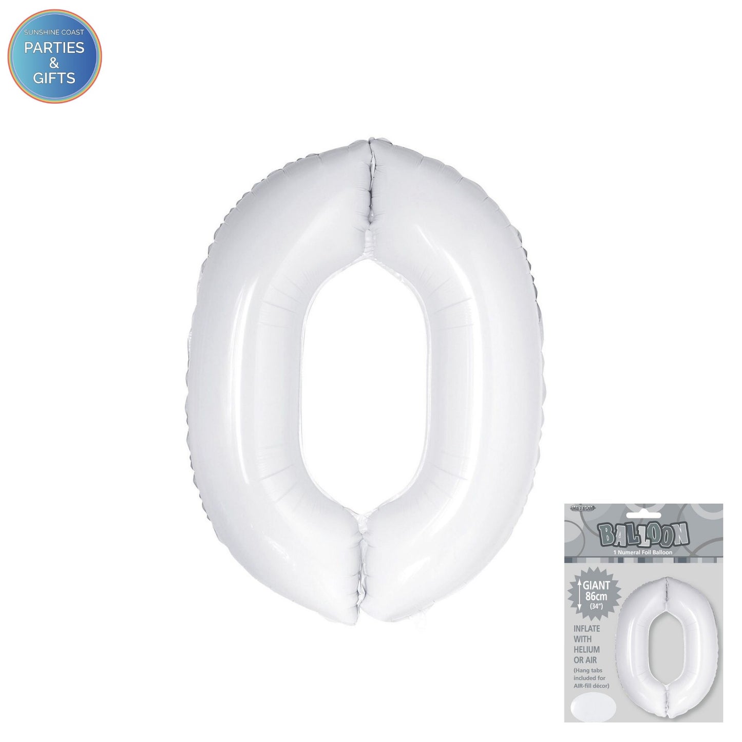 GIANT FOIL BALLOON - WHITE NUMBER 0 - 86CM