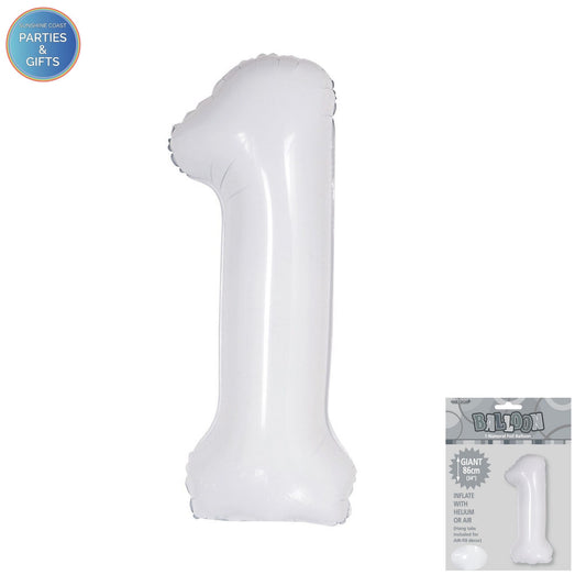 GIANT FOIL BALLOON - WHITE NUMBER 1 - 86CM