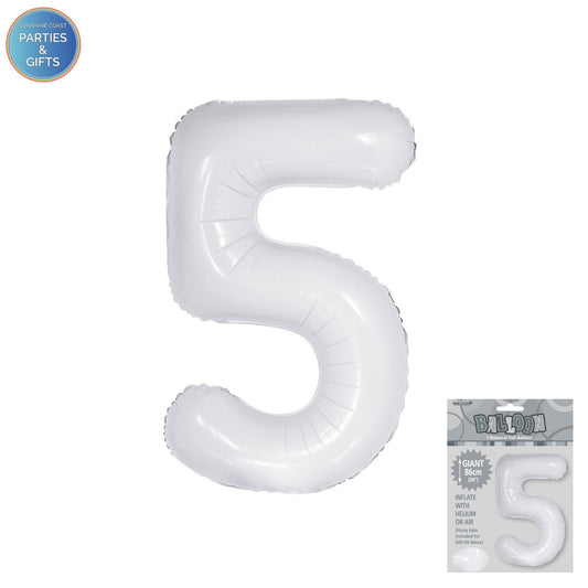 GIANT FOIL BALLOON - WHITE NUMBER 5 - 86CM