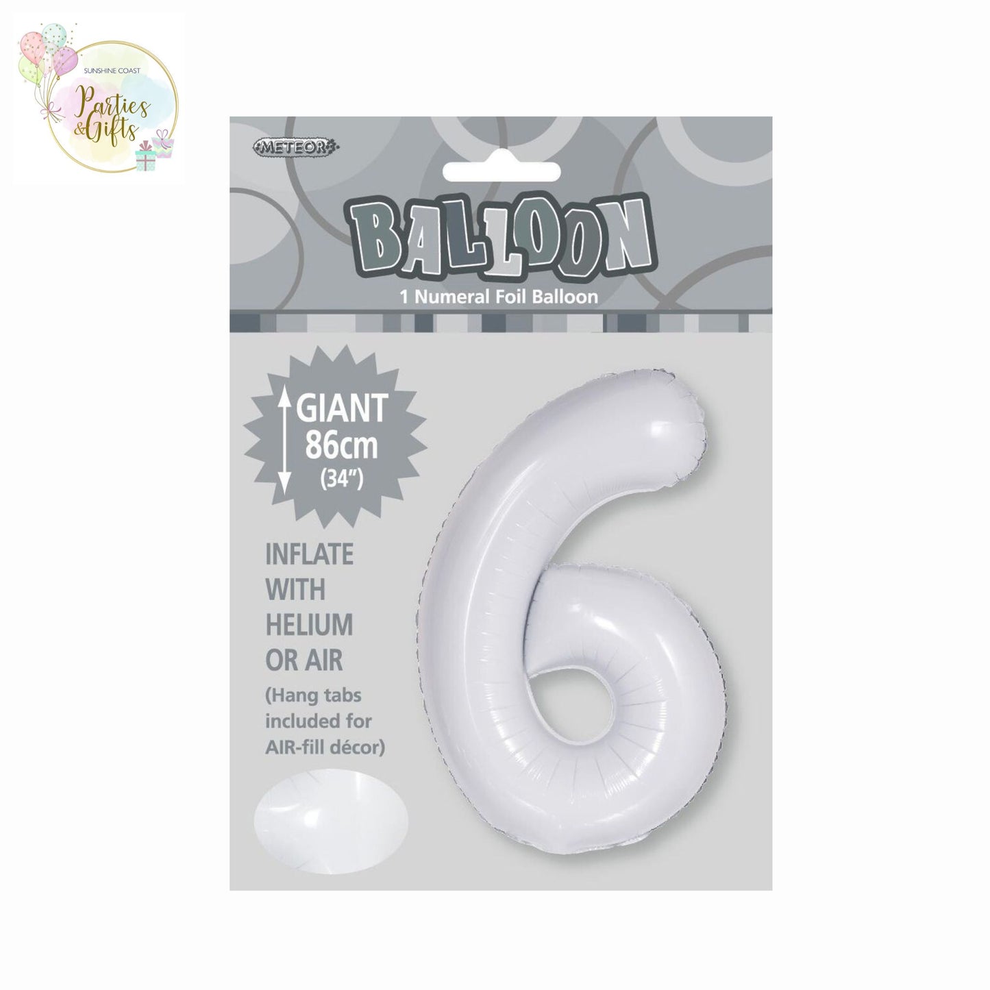 GIANT FOIL BALLOON - WHITE NUMBER 6 - 86CM