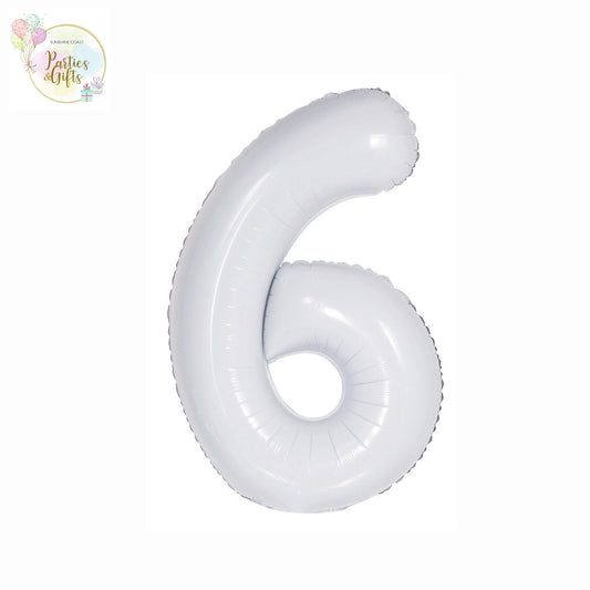 GIANT FOIL BALLOON - WHITE NUMBER 6 - 86CM