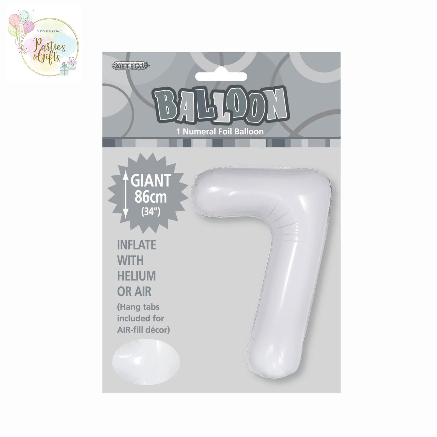 GIANT FOIL BALLOON - WHITE NUMBER 7 - 86CM