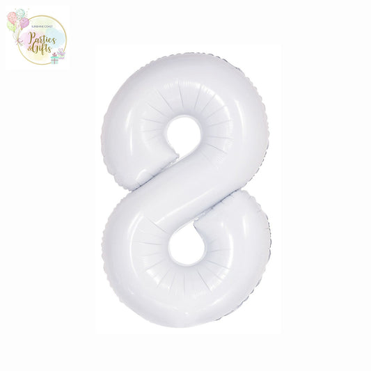 GIANT FOIL BALLOON - WHITE NUMBER 8 - 86CM