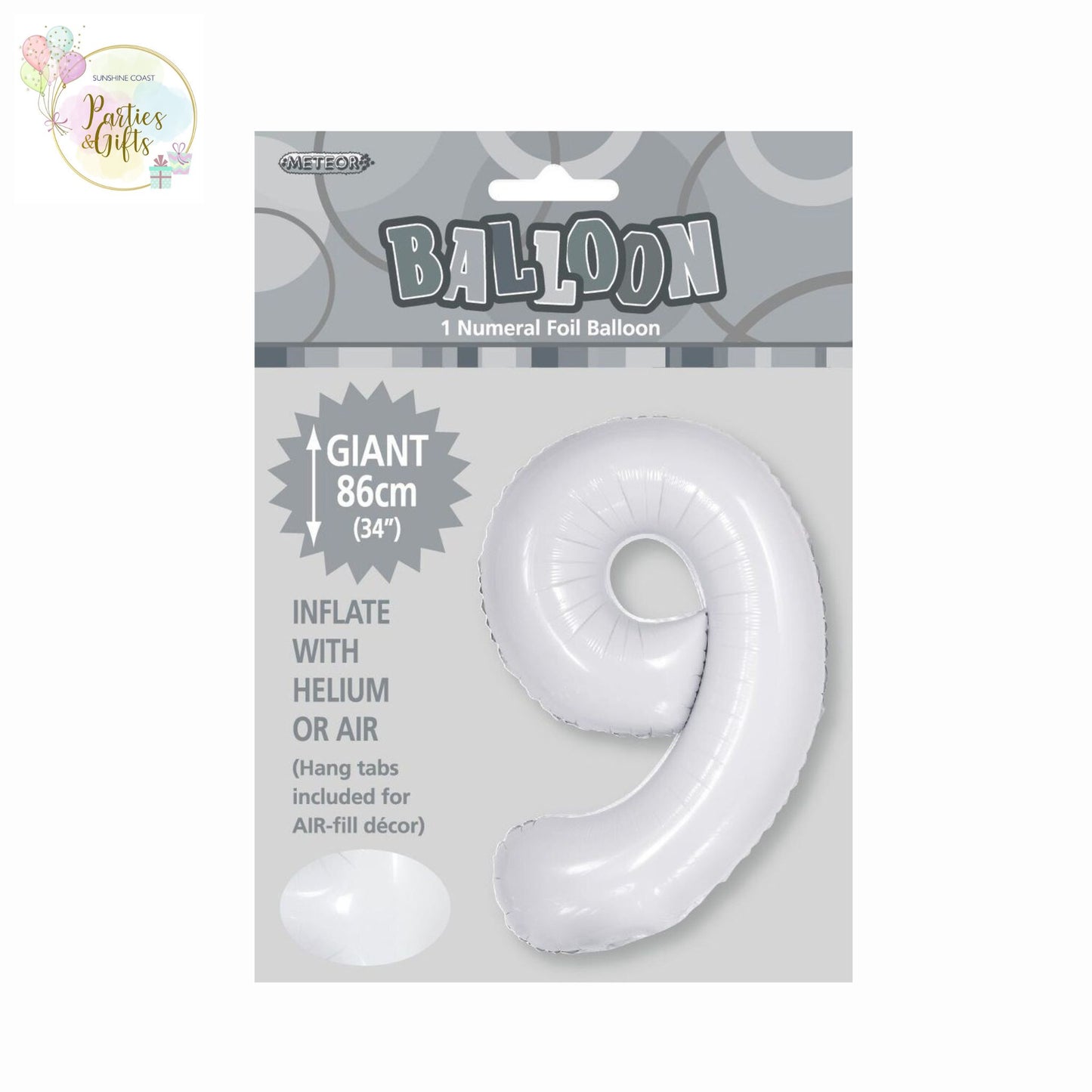 GIANT FOIL BALLOON - WHITE NUMBER 9 - 86CM