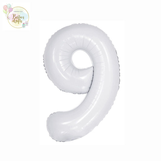 GIANT FOIL BALLOON - WHITE NUMBER 9 - 86CM