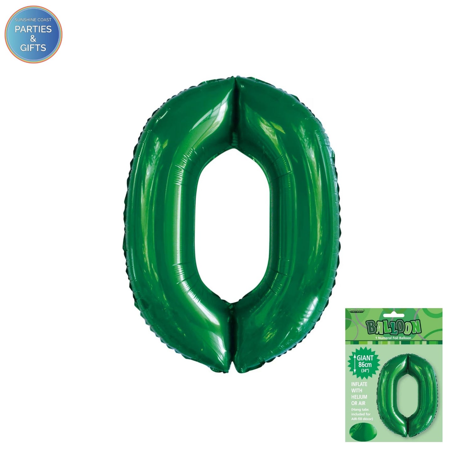 GIANT FOIL BALLOON - EMERALD GREEN NUMBER 0 - 86CM
