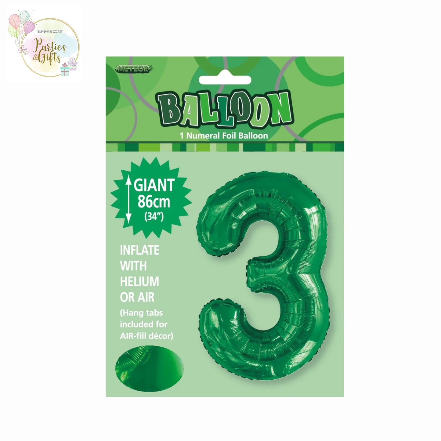 GIANT FOIL BALLOON - EMERALD GREEN NUMBER 3 - 86CM