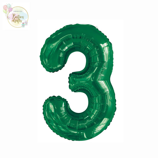 GIANT FOIL BALLOON - EMERALD GREEN NUMBER 3 - 86CM