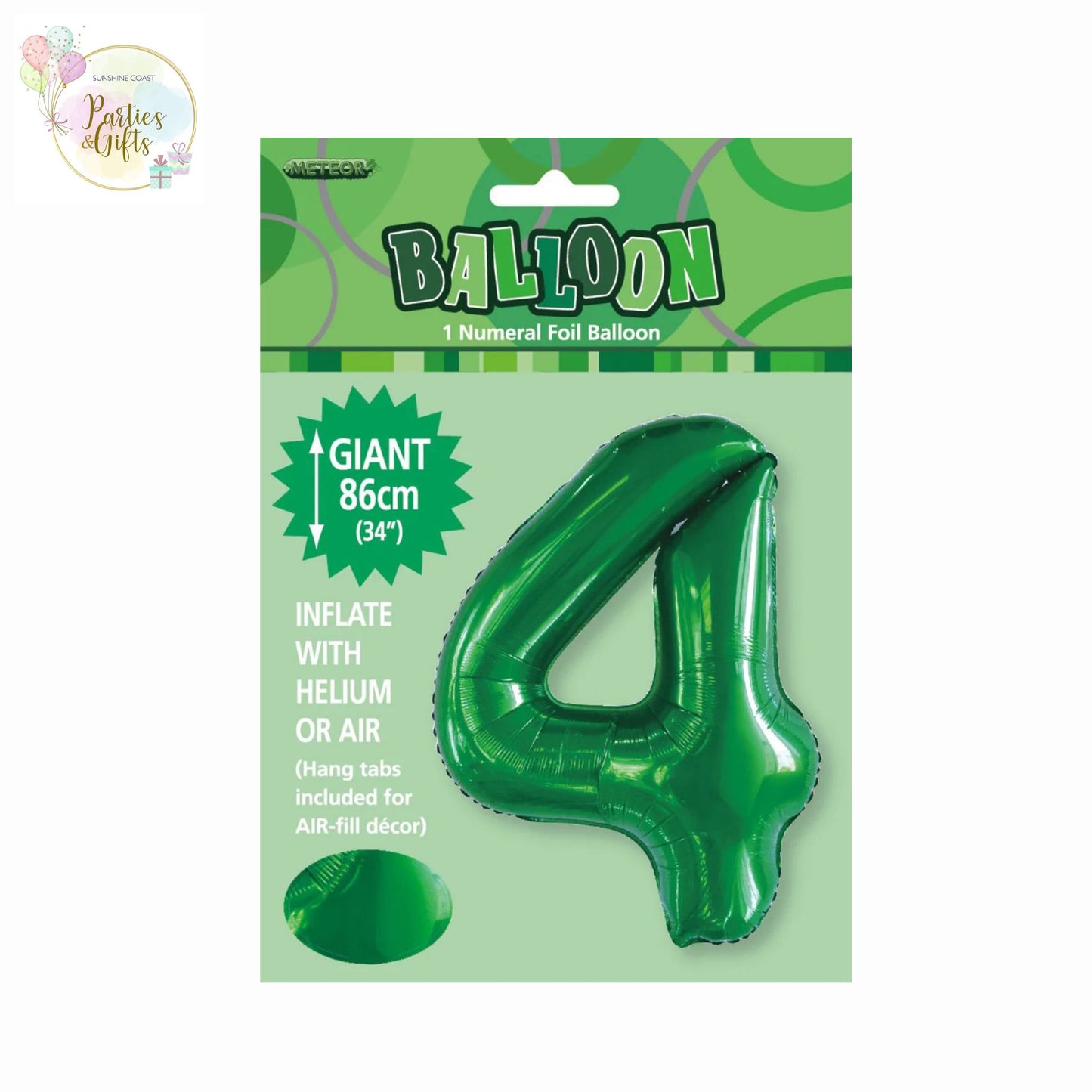 GIANT FOIL BALLOON - EMERALD GREEN NUMBER 4 - 86CM
