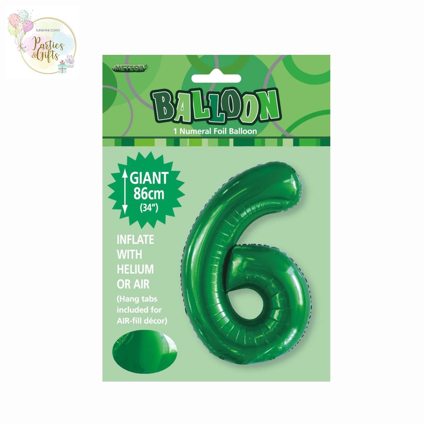 GIANT FOIL BALLOON - EMERALD GREEN NUMBER 6 - 86CM