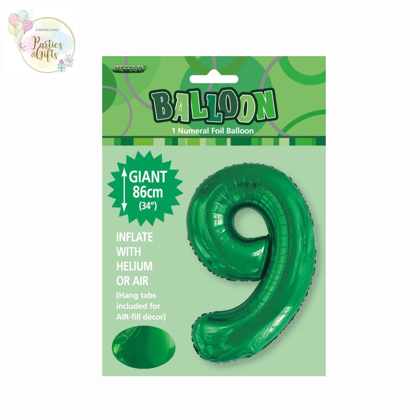 GIANT FOIL BALLOON - EMERALD GREEN NUMBER 9 - 86CM