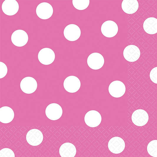 BRIGHT PINK DOTS LUNCH NAPKINS - PACK OF 16