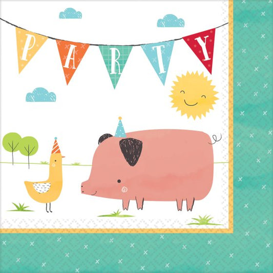 FARM BARNYARD BIRTHDAY LUNCH NAPKINS - PACK OF 16