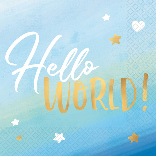 BABY SHOWER HELLO WORLD BOY LUNCH NAPKINS - PACK OF 16