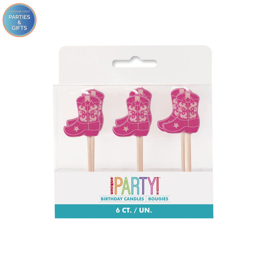 UNIQUE PARTY PINK COWGIRL BOOT CANDLES - PACK OF 6