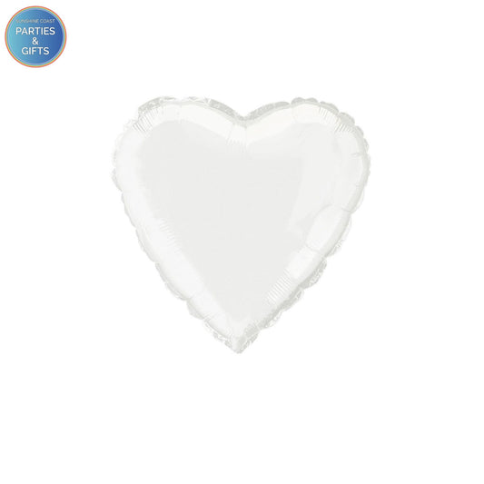 WHITE HEART FOIL BALLOON - 45.7CM