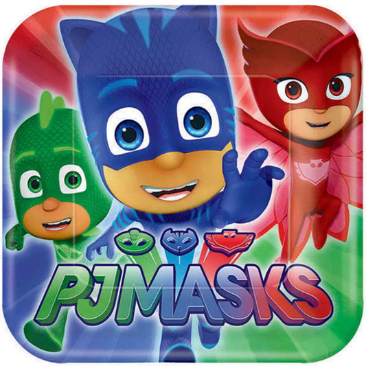 PJ MASKS SQUARE PAPER PLATES 17.7CM - PACK OF 8