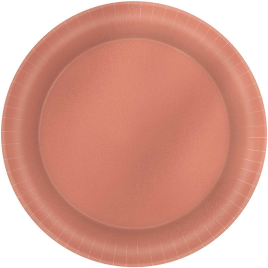METALLIC ROSE GOLD PAPER PLATES 17.15CM ROUND - PACK OF 8