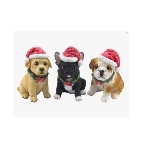 DOG WITH SANTA HAT AND NECK TIE - BLACK FRENCHIE, GOLDEN LABRADOR, PUG