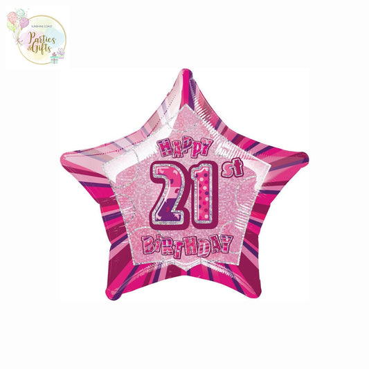 GLITZ PINK 21ST BIRTHDAY STAR FOIL BALLOON - 50.8CM