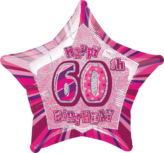 GLITZ PINK 60TH BIRTHDAY STAR FOIL BALLOON - 50.8CM