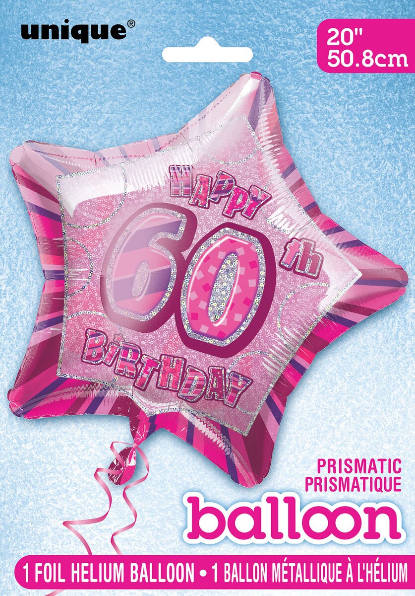 GLITZ PINK 60TH BIRTHDAY STAR FOIL BALLOON - 50.8CM