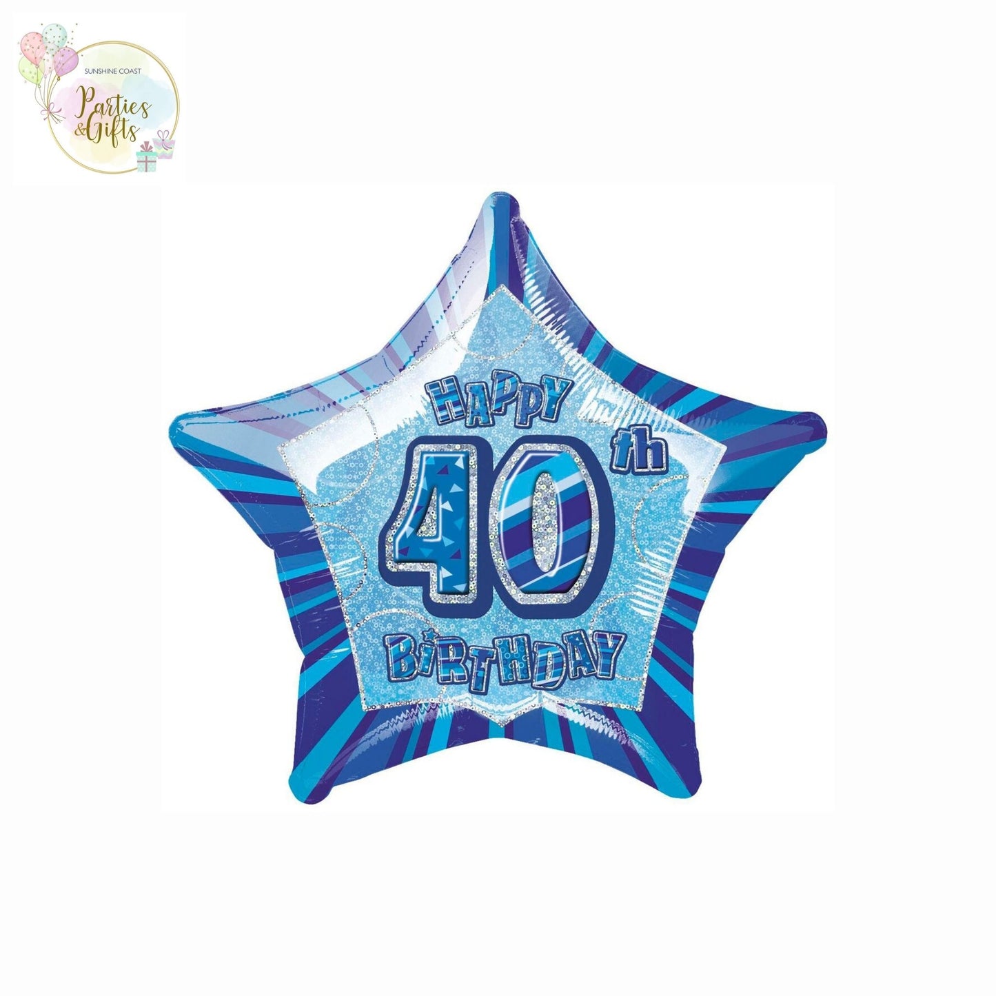 GLITZ BLUE 40TH BIRTHDAY STAR FOIL BALLOON - 50.8CM
