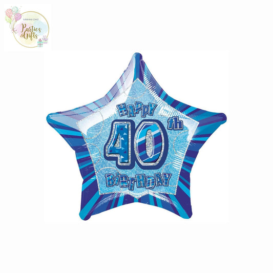 GLITZ BLUE 40TH BIRTHDAY STAR FOIL BALLOON - 50.8CM